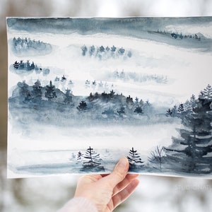 Obra de arte original en acuarela de Forest Mist
