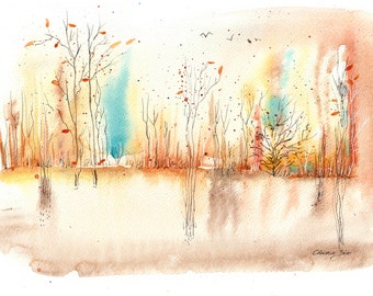 Paysage Aquarelle Oeuvre Originale