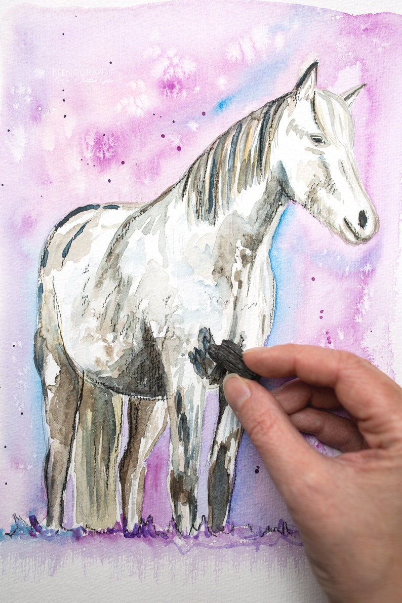 horse watercolour painting original image 2