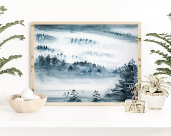 original forest misty landscape watercolour artwork