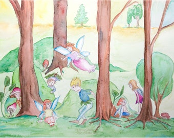 fairy forest nature original watercolour artwork