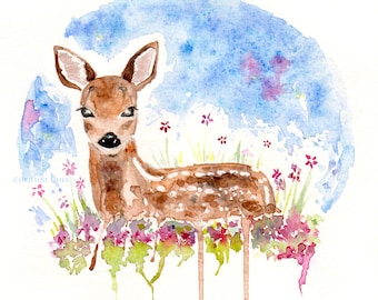 deer watercolour postcard artcard