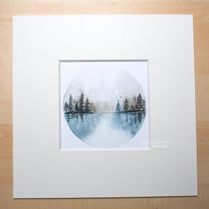 forest lake mirror moon watercolour greeting card print image 2