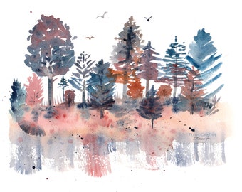 awakening landscape trees artwork original watercolour