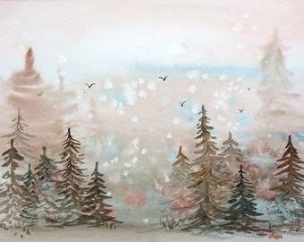 forest trees original watercolour artwork