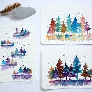 Cartes Cartes de vœux Ensemble de cartes artistiques Forêts Aquarelle