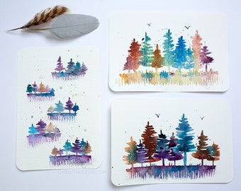 Greetingcards artcards set forest original watercolour card