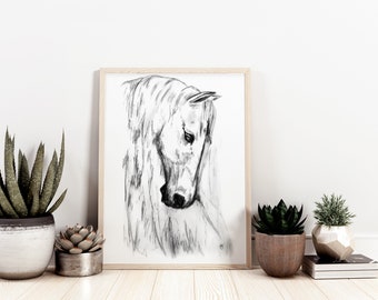 art horse carcoal sketch print