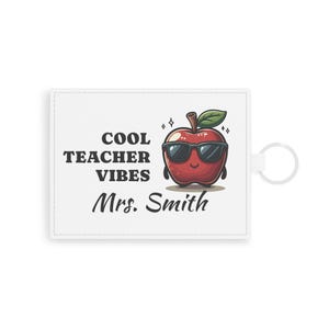 Personalized Card Holder Key Chain, Teacher Gift, Customized Apple Design, Cool Teacher Vibes, Synthetic, Saffiano Leather