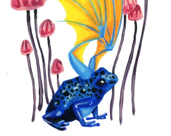 Blue Poison Dart Frog Dragon- Original Painting