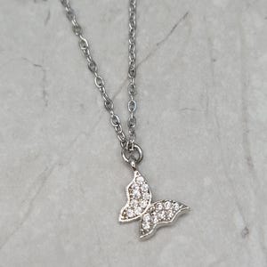 Tiny Sparkle Butterfly Pendant Necklace | Stainless Steel | Butterfly Necklace | Silver Jewelry | Minimalist Necklace | Gift for Her |