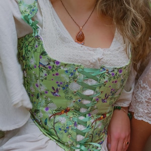 Zen Garden Corset |Cotton Corset | Stay | Floral Corset | Cottagecore Floral Corset | Green Full bust Corset