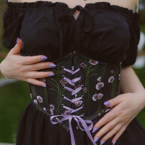 Noir Bloom Corset Belt | Green Corset | Belt Corset | Black Corset | Belt | Cotton Corset | Floral Corset