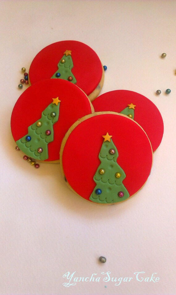 Fondant Edible Cupcake Cookie Topper Set 12 Christmas Tree Etsy