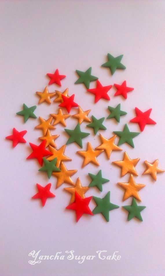 Fondant edible Christmas stars set 105 mix size and color Red Green Gold Cupcake topper Cookie Cake topper Christmas gift New year eve party Il_570xn