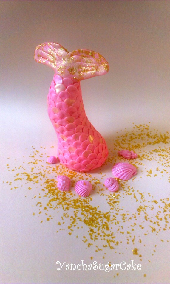Fondant edible mermaid tail 3D cake topper PInk Gold Ariel Under the sea Wedding Bridal shower Girl first birthday Christening Baby shower Il_570xn