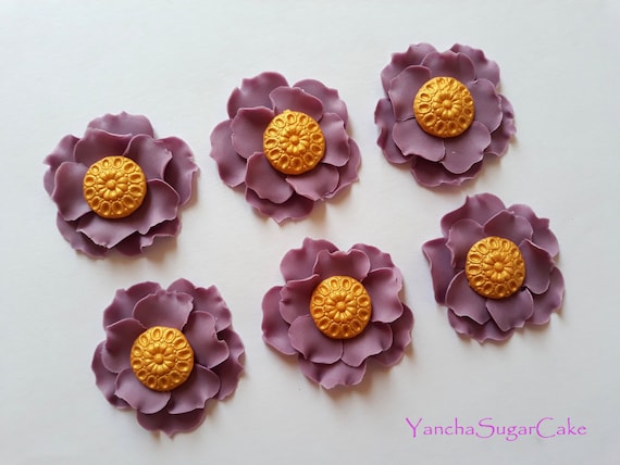 Fondant lavender ruffle flowers set 12 Wedding cupcake topper Bridal favor Baby shower Gumpaste roses Cake topper Christening Baptism gift Il_570xn