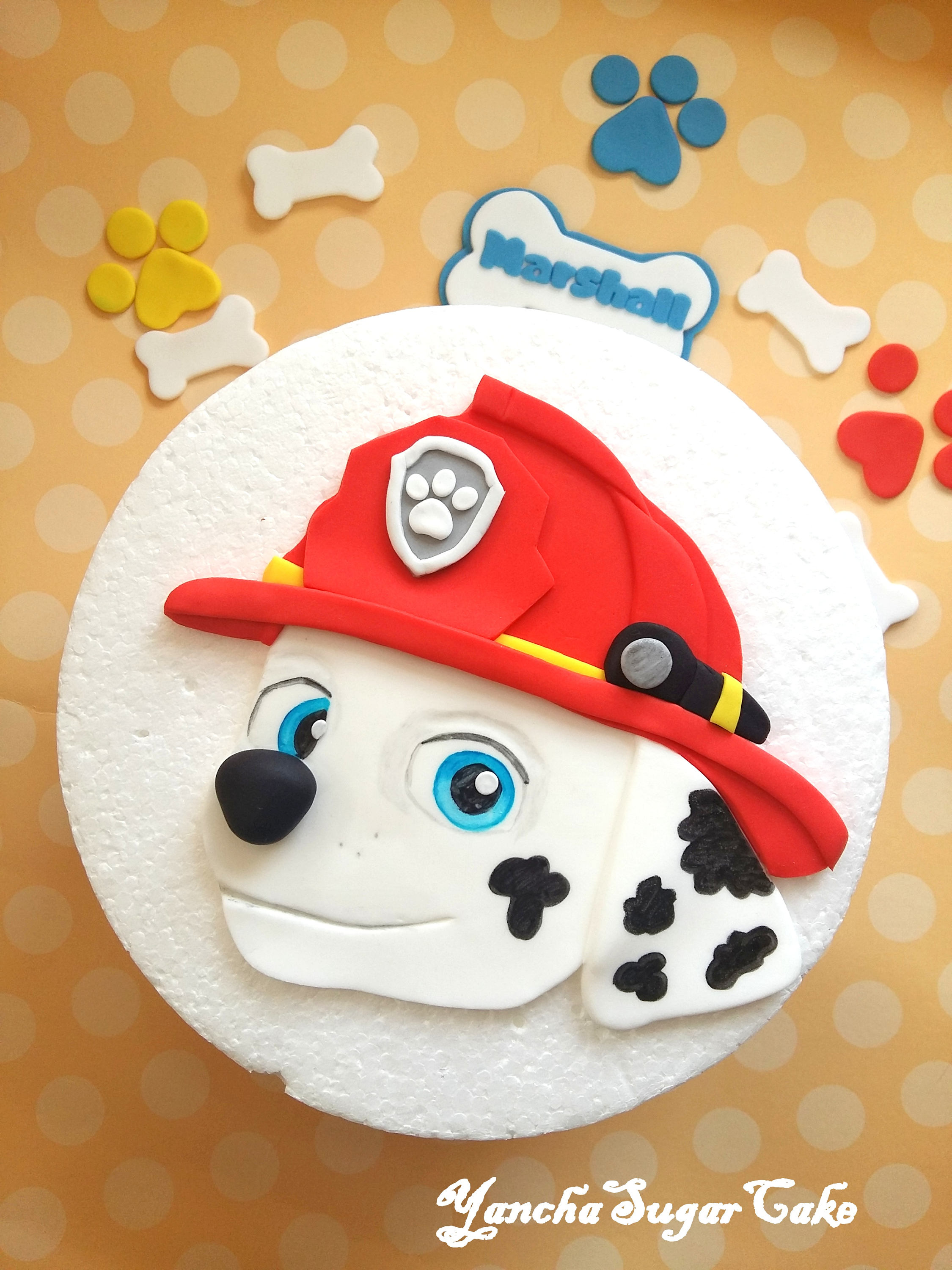 Eetbare 2d fondant taart topper Marshall Paw patrol hond ...