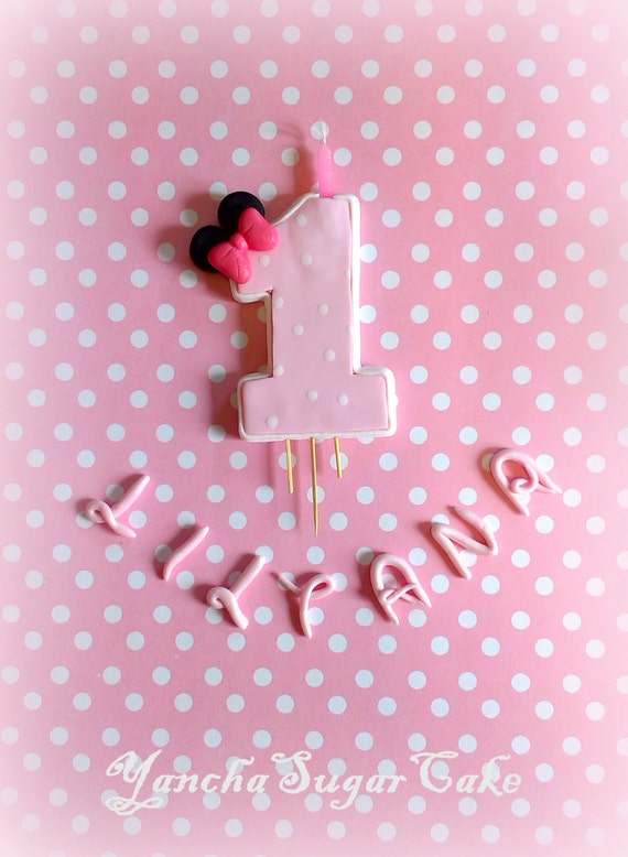 Fondant Candle Age number Minnie mouse and Fondant Name Disney lettering Birthday Cake topper Mickey mouse party decorations Gumpaste Girl Il_570xn