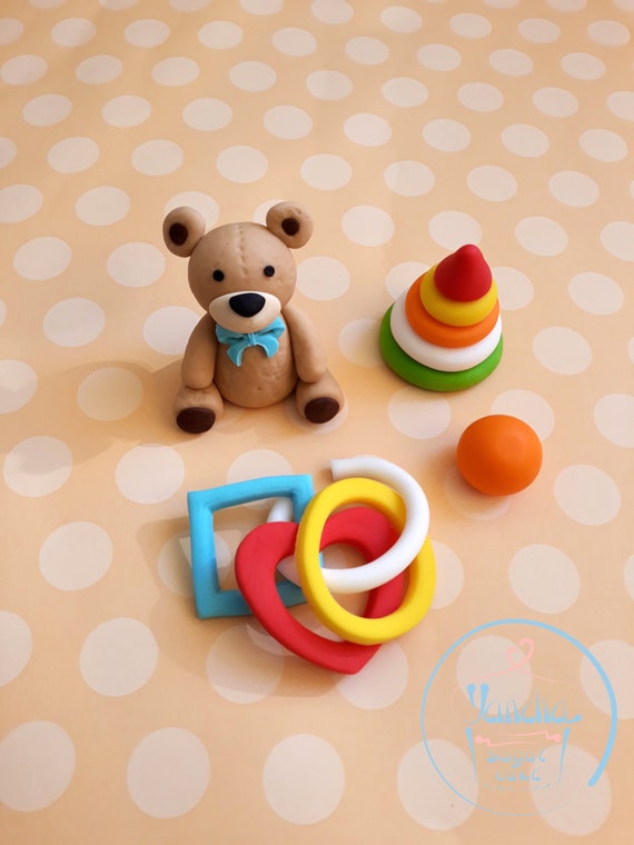 Fondant Teddy Bears Baby Shower Cake Topper Welcome Baby First Birthday