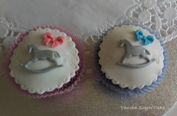 Edible Fondant Cupcake toppers Carousel Rocking horse, Bridal shower, Christening, Baby shower, Baby birthday, Wedding decor Il_570xn