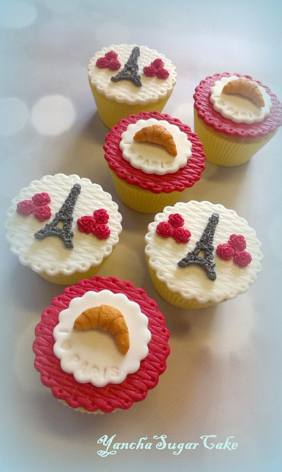 Set of 12 Eiffel Tower Paris Cupcake Toppers
