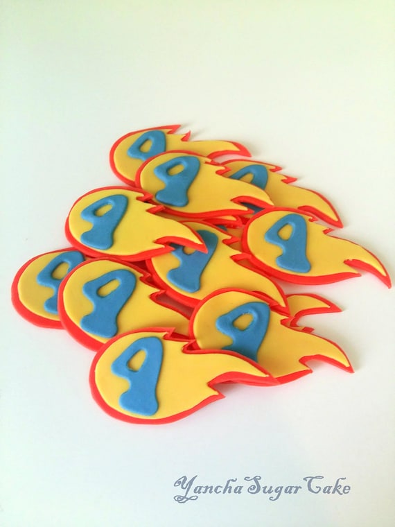 Fondant edible cupcake cookie topper Blaze and the monster machicnes Boy first birthday Car Hot wheels Party decorations Baby shower Flame Il_570xn