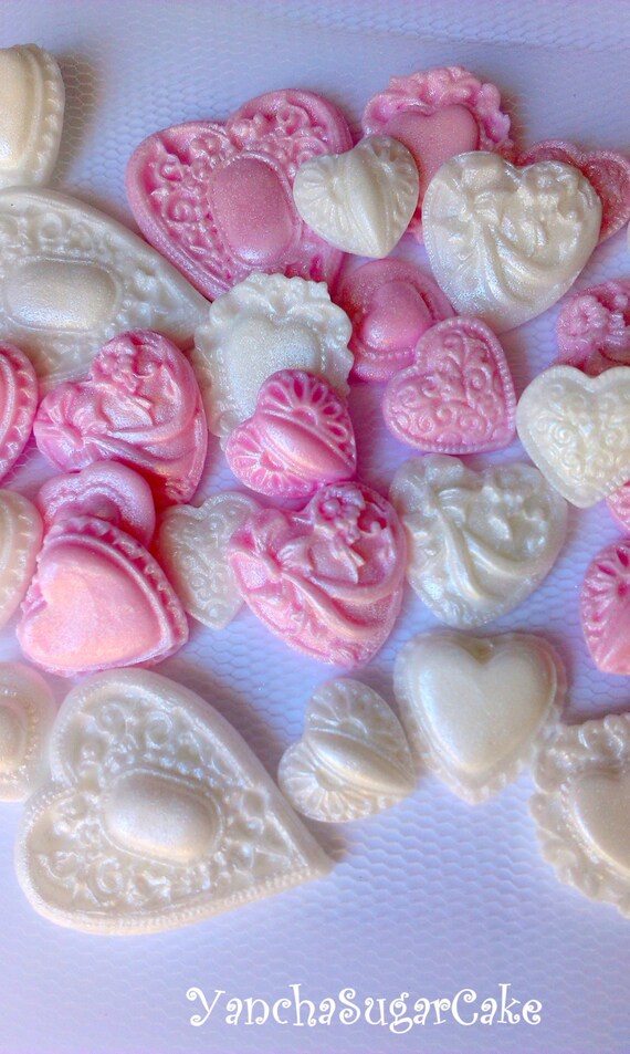 Fondant edible hearts brooch Cupcake topper Baby girl shower Christening favor Bridal shower Wedding favor Birthday party Cake Valentine's Il_570xn