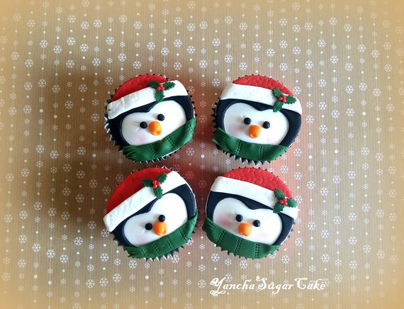Fondant Edible Penguin Cupcake Topper Christmas Gift New Year 2019