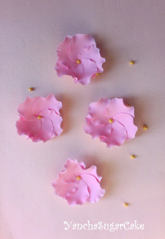 Gumpaste fondant flowers ruffle Wedding favor Bridal shower Baby girl shower Pink edible sugar flower First birthday Christening Baptism Il_570xn