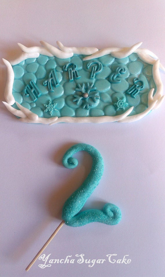 Frozen Fondant Edible Name plaque and Age number Cake topper Birthday party decoration Winter Elsa Olaf Anna Girl baby shower Gift Baptism Il_570xn