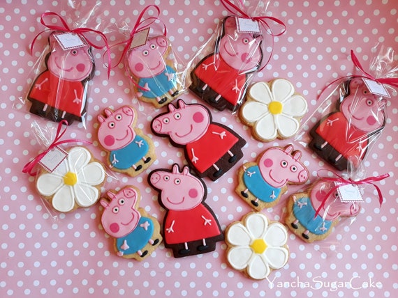 Peppa pig cookies set 12 George pig Daisy flower Biscuit Birthday party gift Candy bar Baby shower Baptism christening Vanilla chocolate Il_570xn