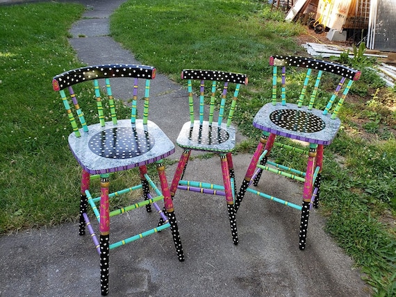 Hand-painted Tall Stools: lil' Bit Dotty - Etsy
