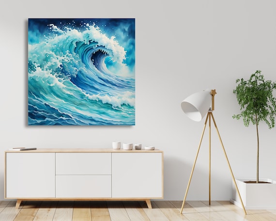 Japanese Wave Wall Art Blue and Turquoise Monster Giant Wave Big