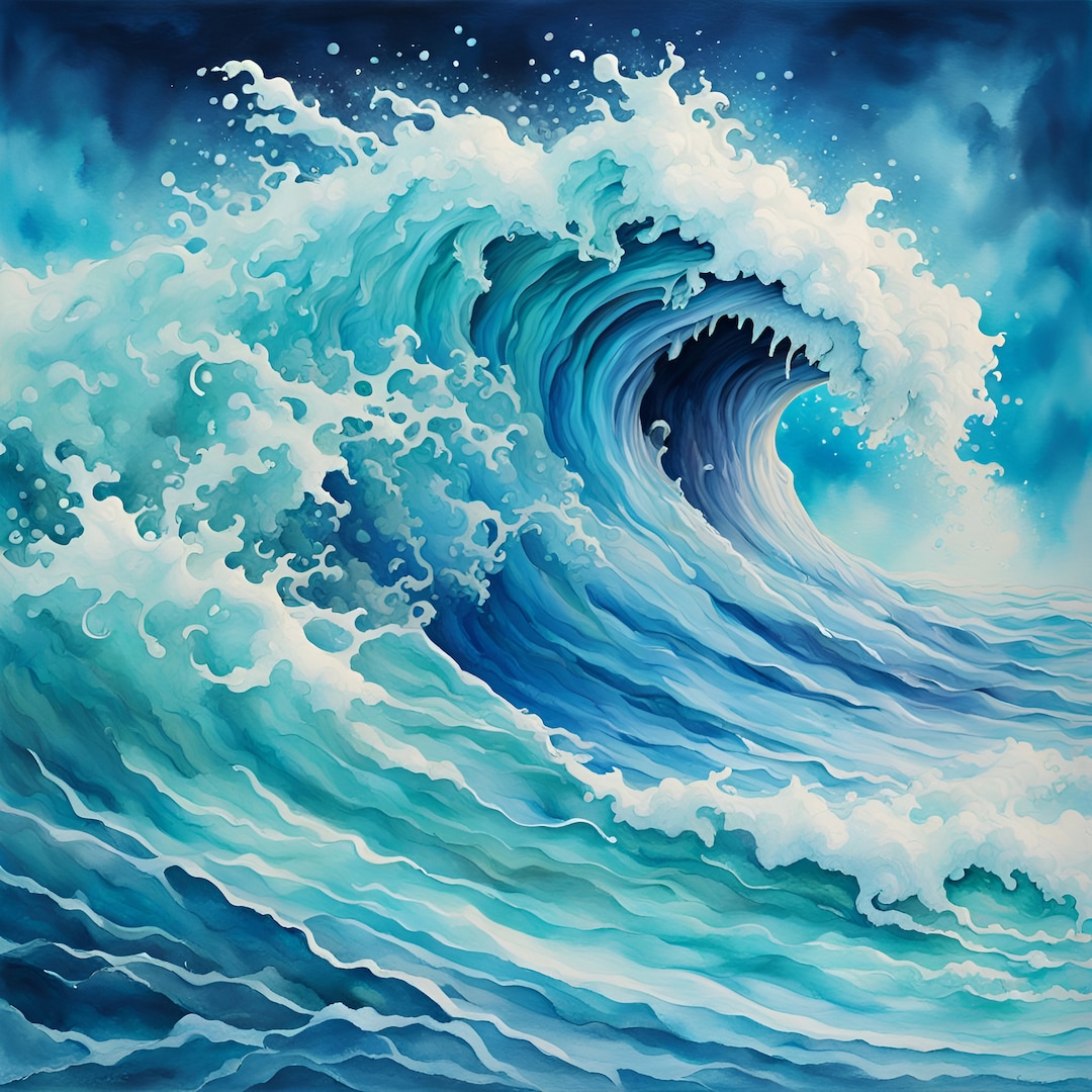 Japanese Wave Wall Art Blue and Turquoise Monster Giant Wave Big