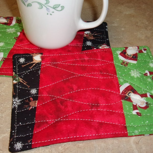 Patchwork Mug Rug, Quilted Mug Rug, Oversized Coaster, Set of 2, Christmas