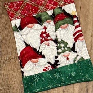 Gnome Patchwork Mug Rug: Quilted Coaster, Absorbent Fabric