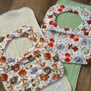 Bib & Burp Set of 2; Woodland Animals, Green or cream