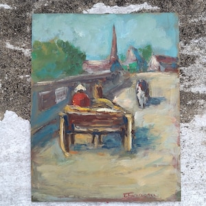 French Oil on Artists Board, Oil on Board, Farmscape, Impressionism, French Impressionist Art, French Oil Painting, Landscape, Everyday Life