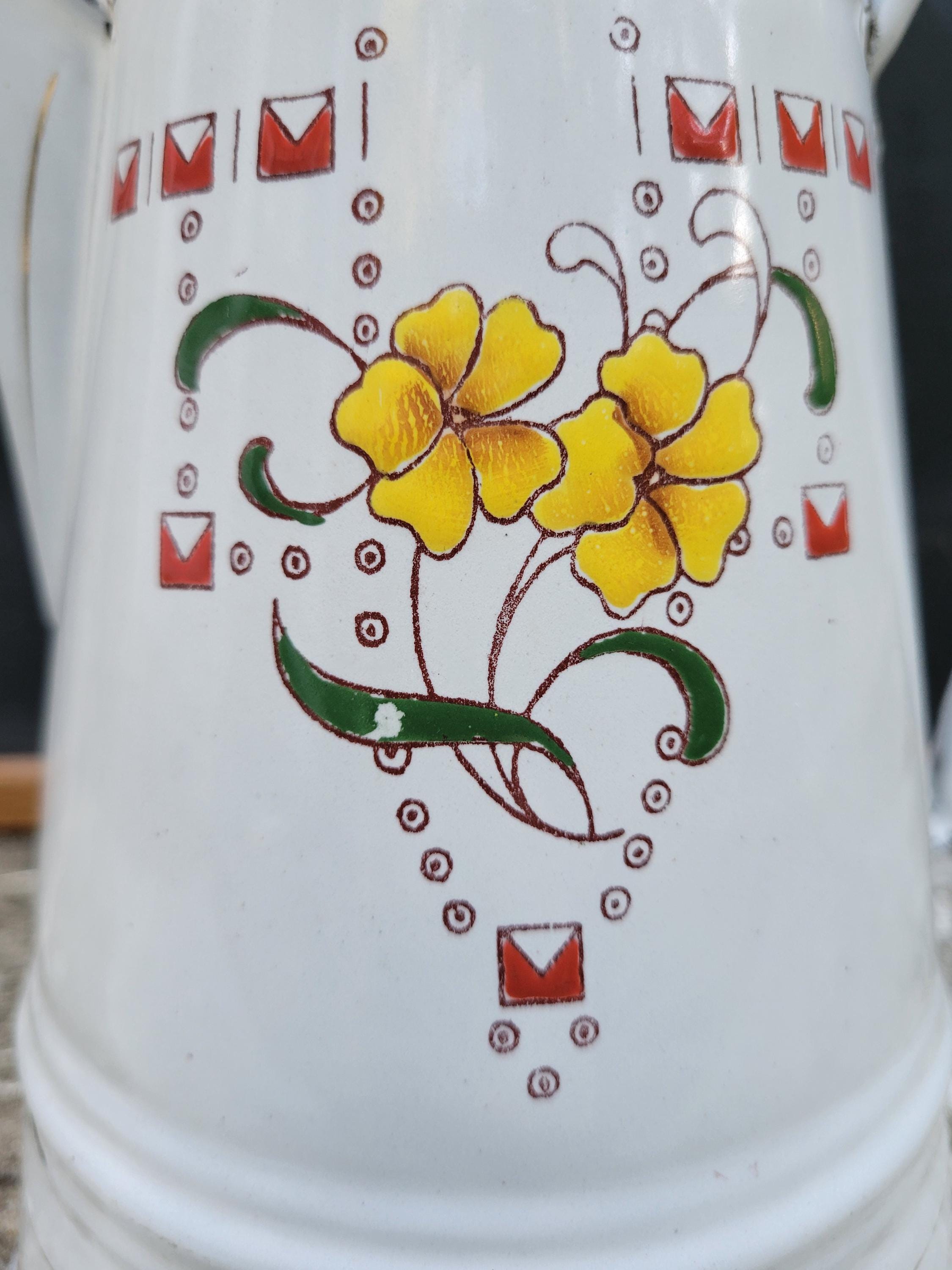 花柄のアンティークフランス製エナメルコーヒーポット - Etsy 日本