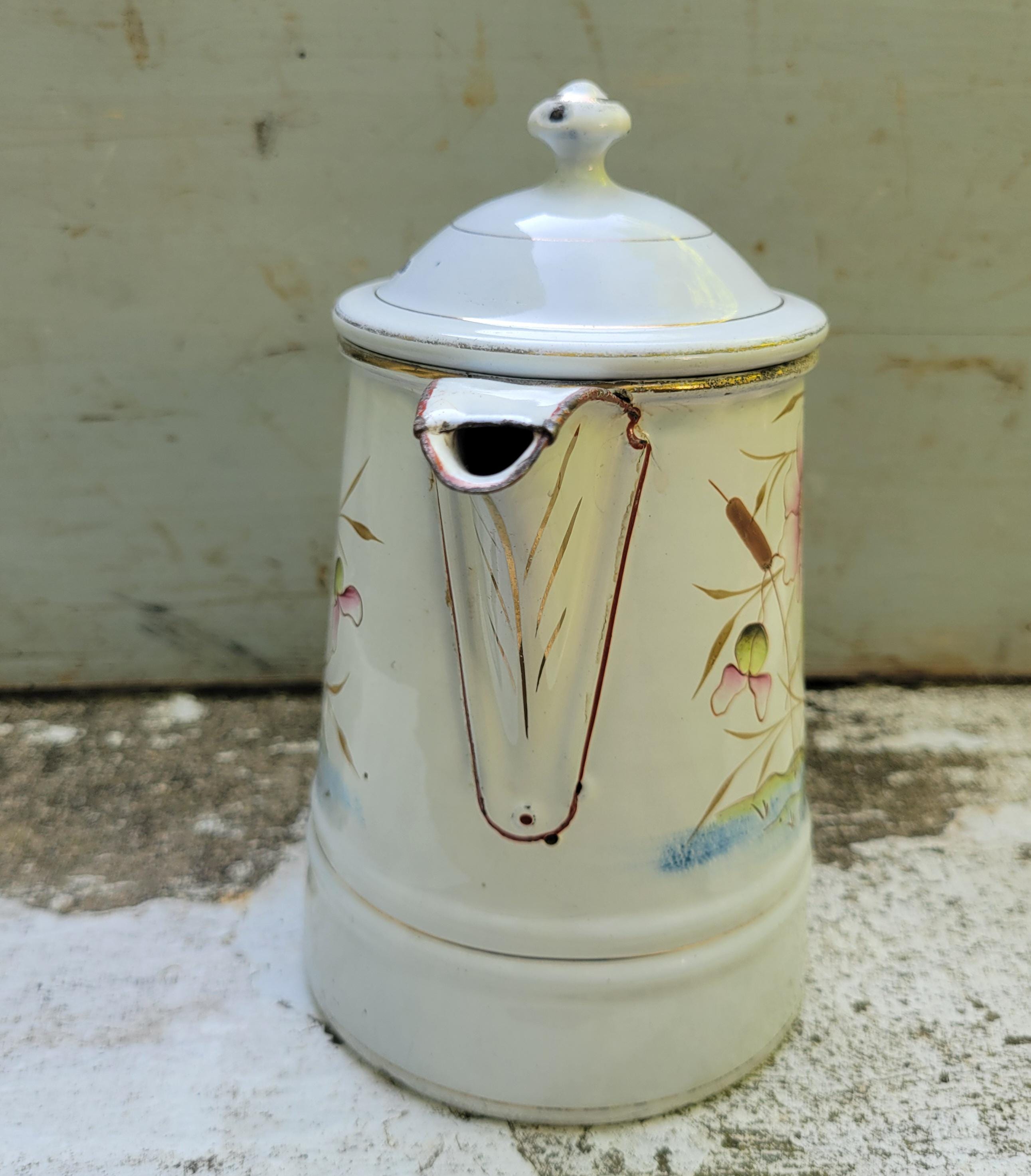 フランス ホーロー Etsy アンティーク ポット 誕生花ティーポット