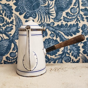 French / European Enameled Chocolate Pot, Early Riveted Construction