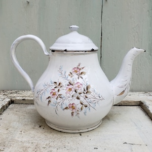 European Enameled Teapot with Handpainted Floral Design - Bing Werke