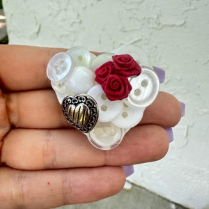 Vintage Button Heart Brooch Small Heart Pin