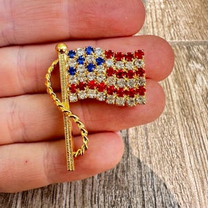 Vintage Schmuck amerikanische Flagge Gold-Ton-Brosche Pin