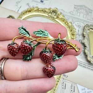 Vintage Enamel Strawberry Brooch Bundle