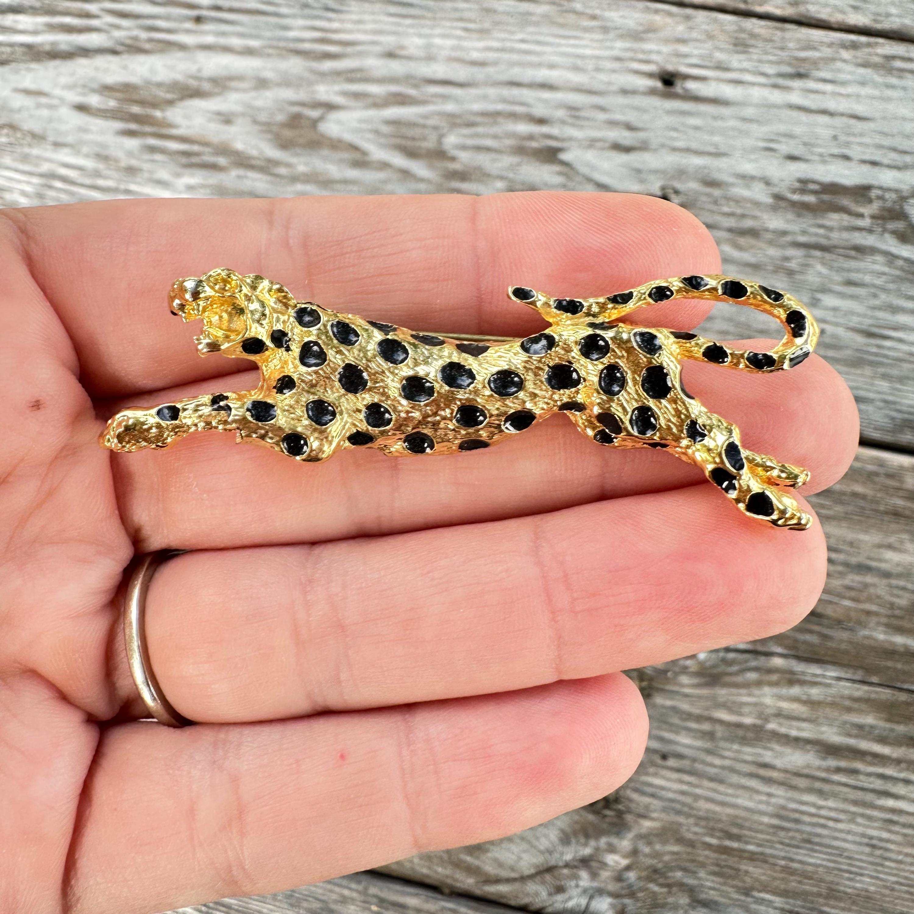14K Gold Jaguar Brooch Lapel Pin Womens 2ct Diamond Suit Broach 14 Karat Jewelry Tiger main image 3