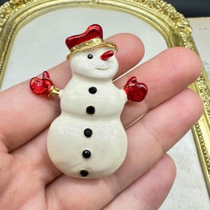 Vintage Jewelry Enamel Snowman Brooch Pin