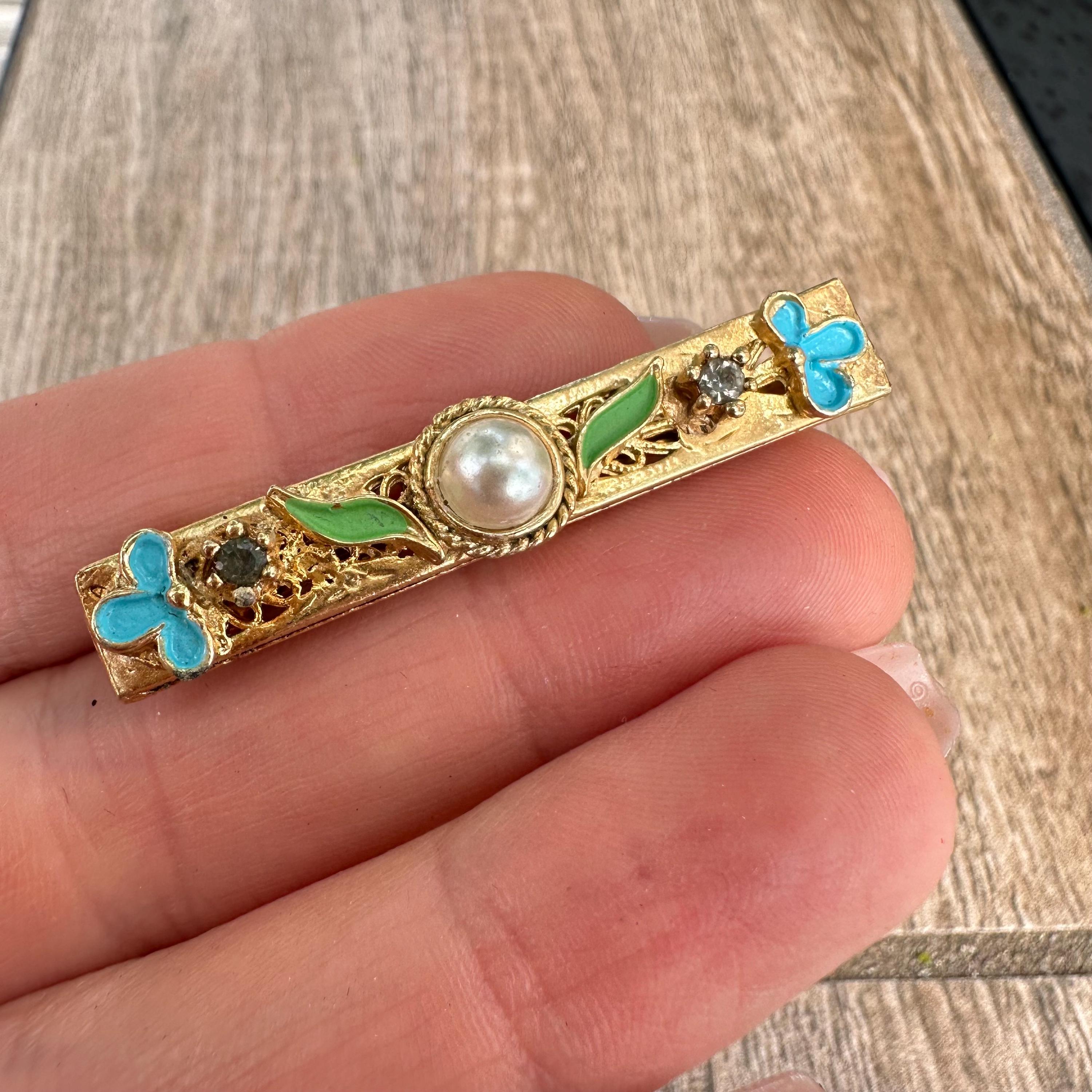 Broche (bar Pin) émaillée Dorée Avec Fleur En Porcelaine - Modèle DJ12, Occasion
