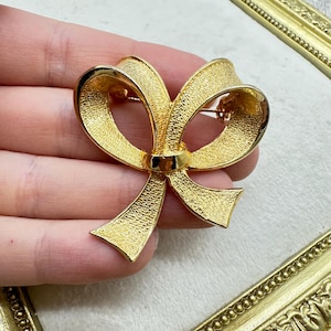 Vintage Schmuck Gold Ton Ribbon Bow Brosche Pin